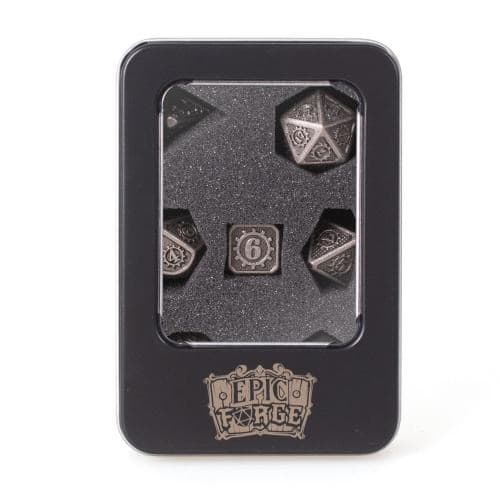 EPIC FORGE 7 metal dice set 14mm (metal box) - Gear Silver